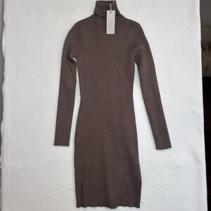 WHICH WE WANT‎ NWT Women's BROWN Long Sleeve Turtleneck ribbed  Dress Size S